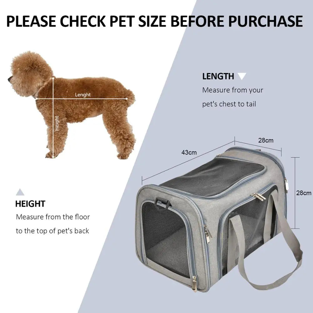 Dog Carrier Bag Soft Side Backpack Cat Pet Carriers Dog Travel Bags Airline Approved Transport for Small Dogs Cats Outgoing